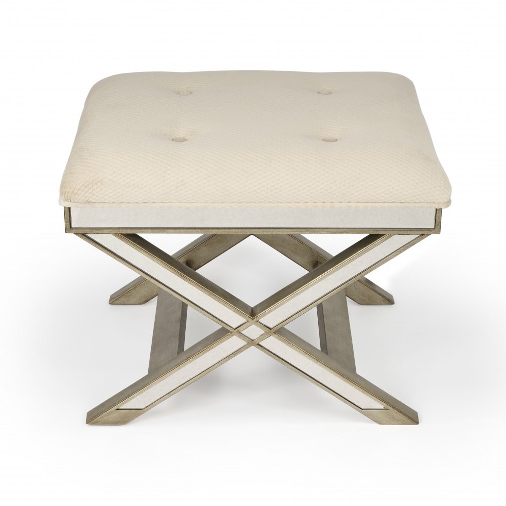 Ivory Cotton and Brown Tufted Ottoman - 26-inch