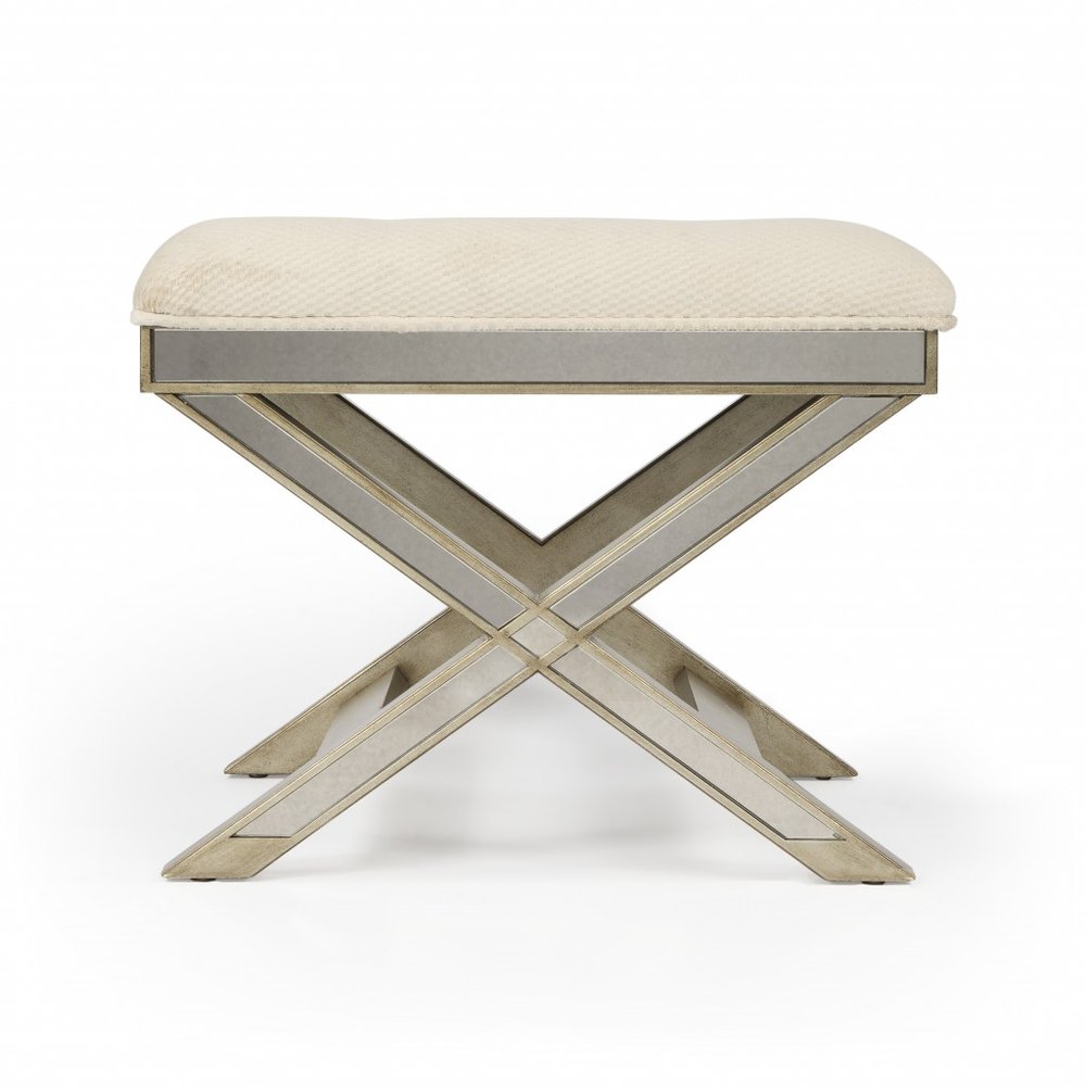 Ivory Cotton and Brown Tufted Ottoman - 26-inch