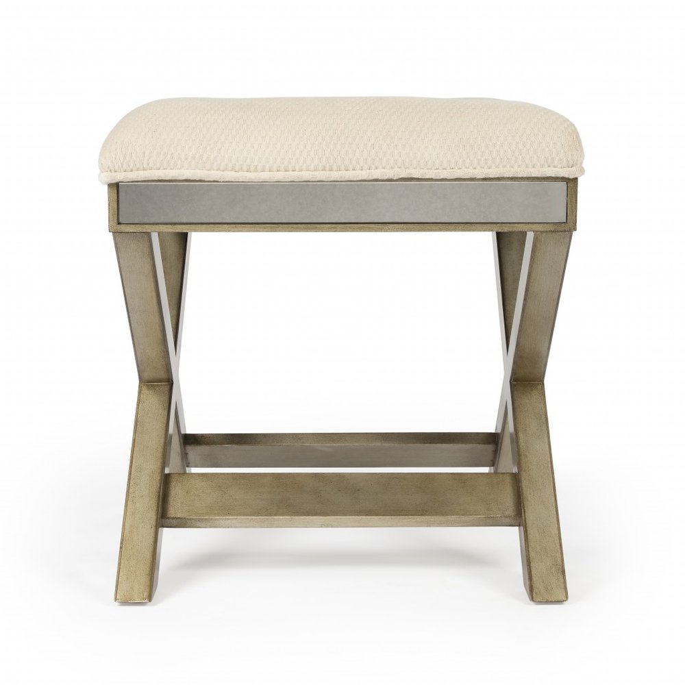 Ivory Cotton and Brown Tufted Ottoman - 26-inch