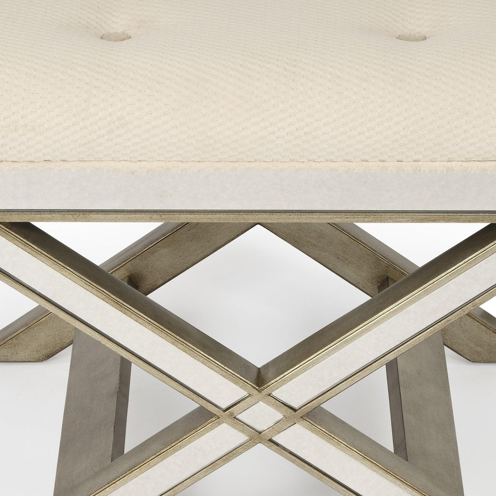 Ivory Cotton and Brown Tufted Ottoman - 26-inch