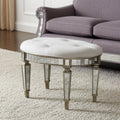Cream Linen and Silver Metallic Round Ottoman - 24-inch