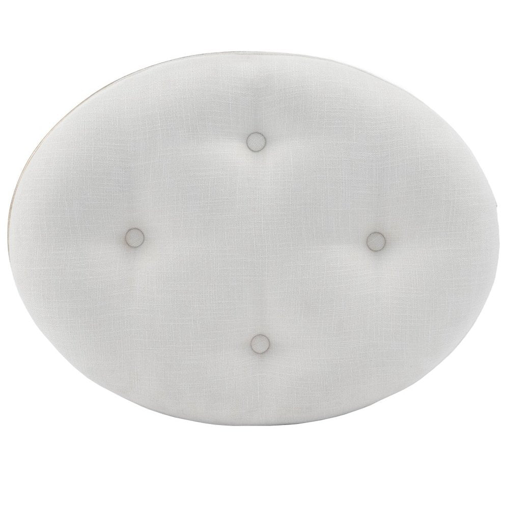 Cream Linen and Silver Metallic Round Ottoman - 24-inch
