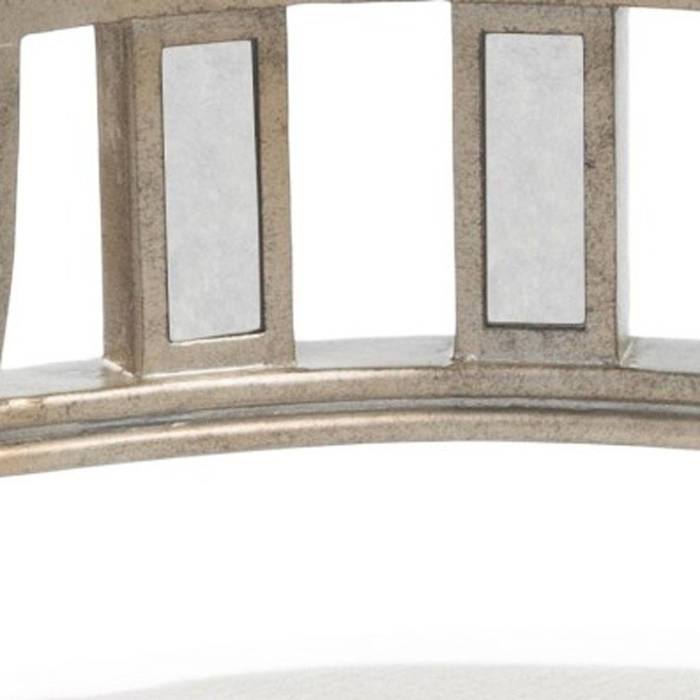Cream Linen and Silver Metallic Round Ottoman - 21-inch