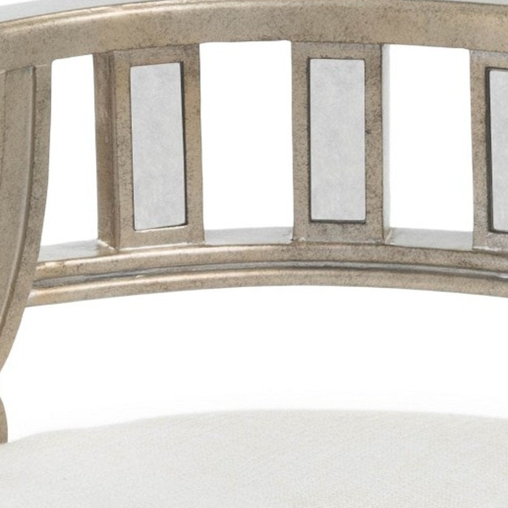 Cream Linen and Silver Metallic Round Ottoman - 21-inch