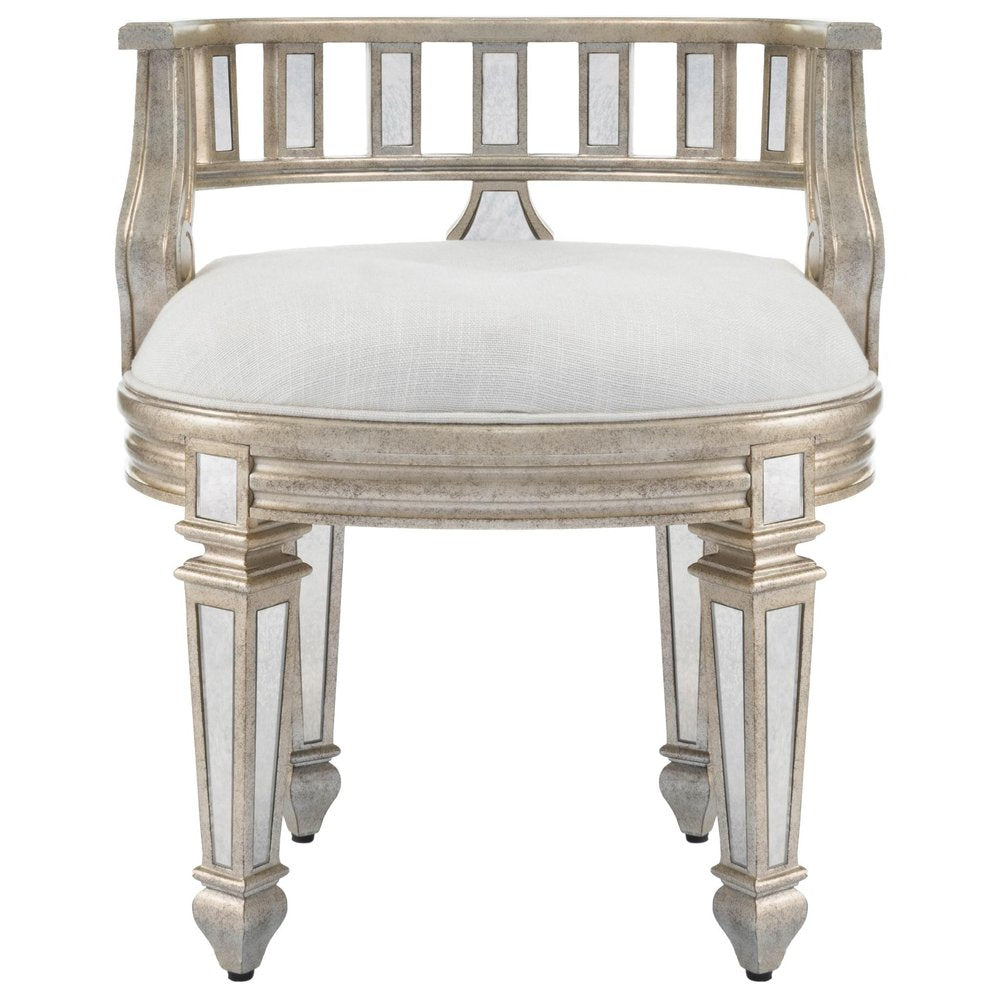 Cream Linen and Silver Metallic Round Ottoman - 21-inch