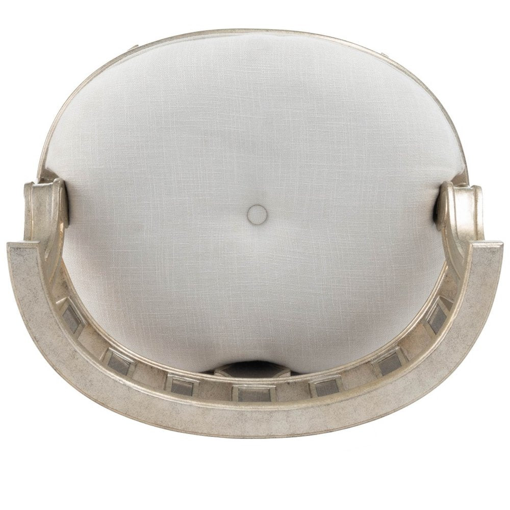 Cream Linen and Silver Metallic Round Ottoman - 21-inch