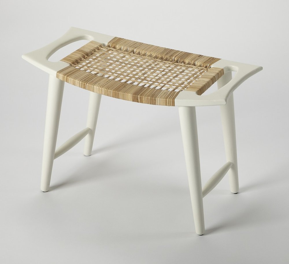 Natural and White Solid Wood Footstool - 26-inch