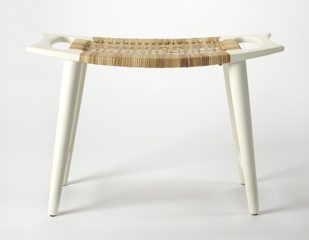 Natural and White Solid Wood Footstool - 26-inch
