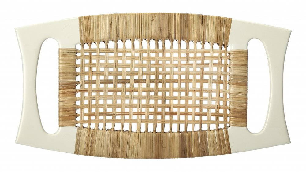 Natural and White Solid Wood Footstool - 26-inch