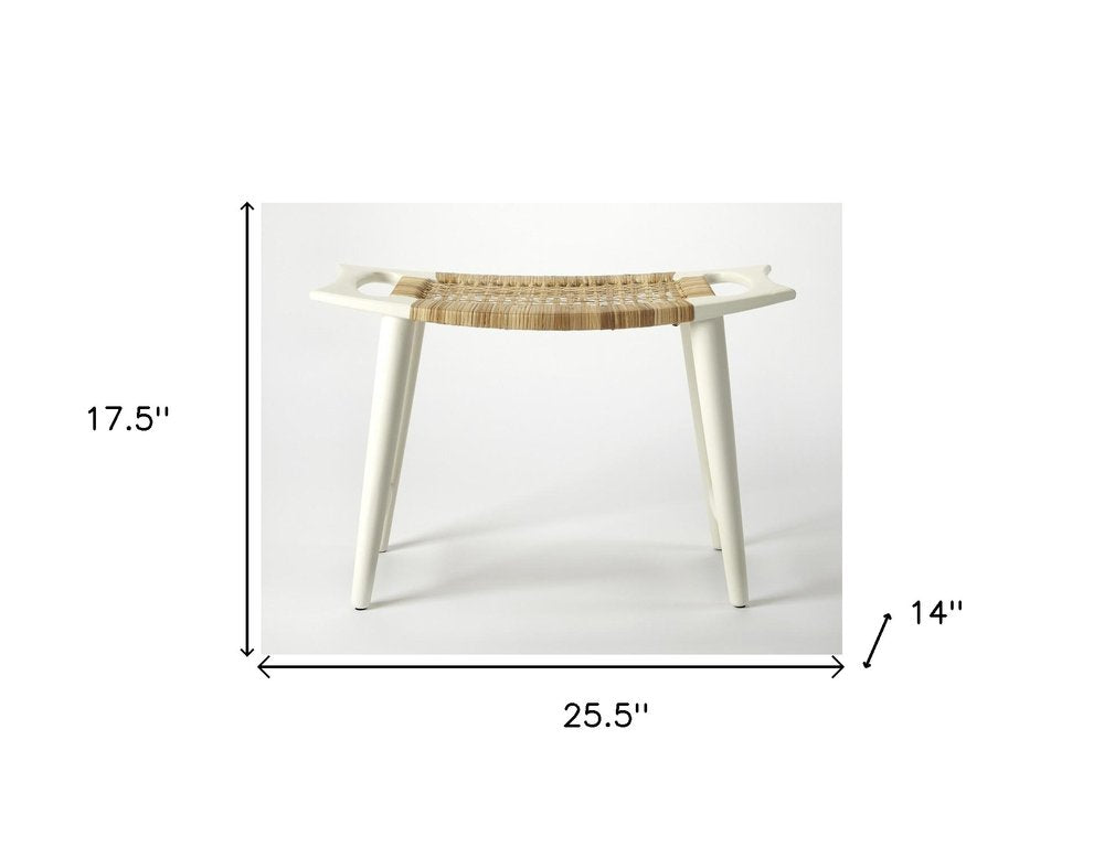 Natural and White Solid Wood Footstool - 26-inch