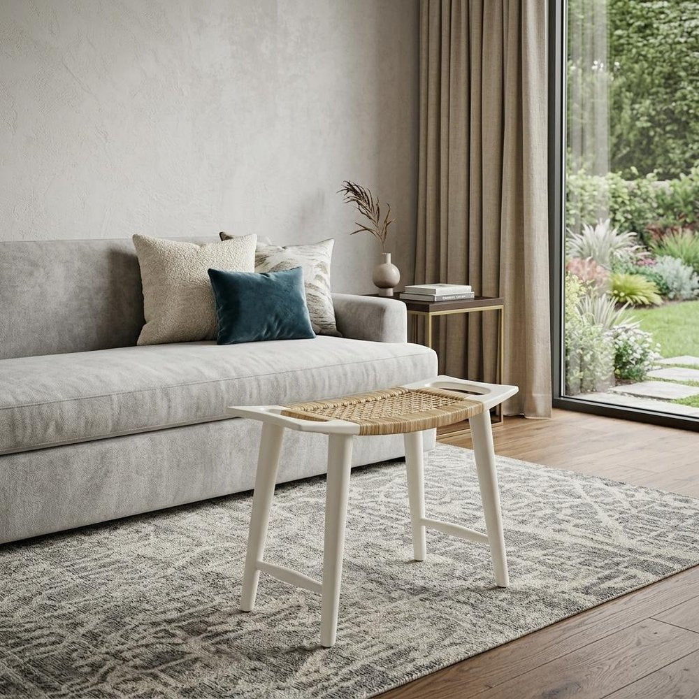 Natural and White Solid Wood Footstool - 26-inch