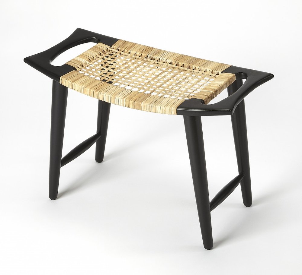 Black and Natural Solid Wood Footstool - 26-inch