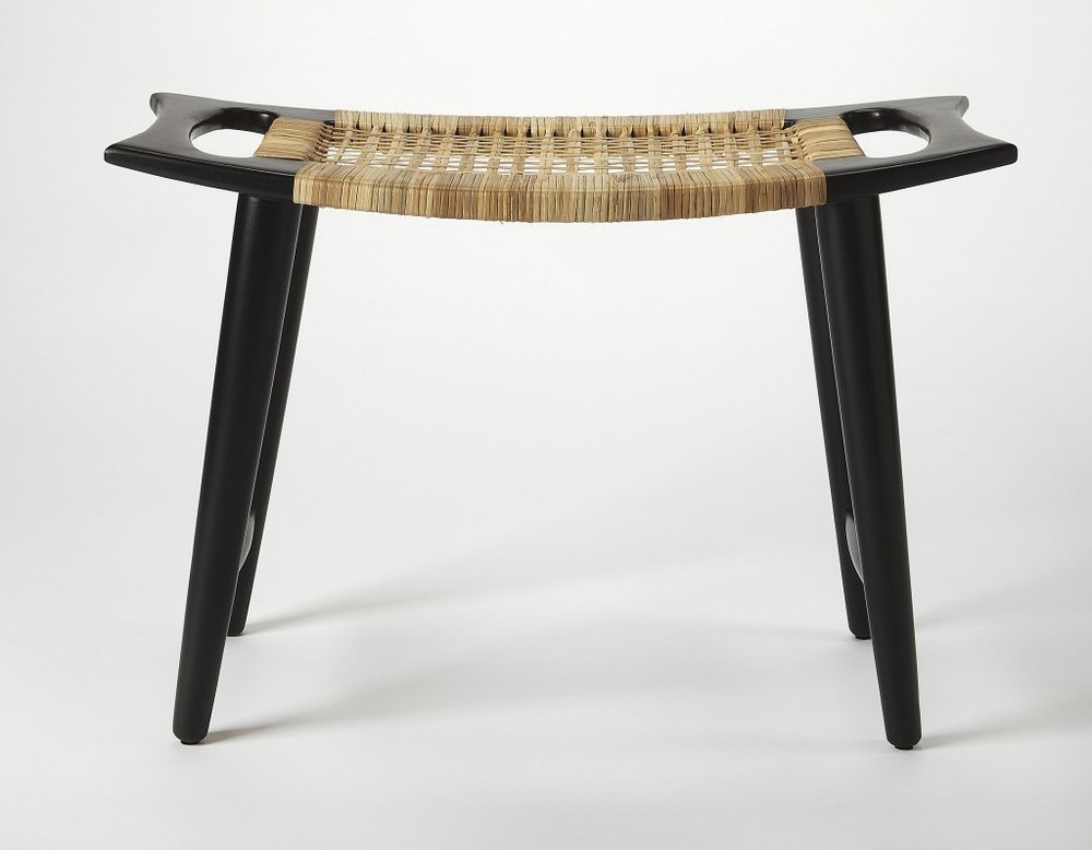 Black and Natural Solid Wood Footstool - 26-inch