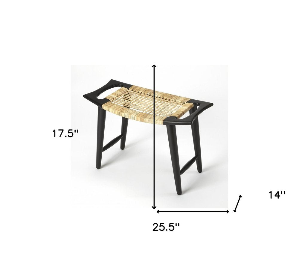 Black and Natural Solid Wood Footstool - 26-inch