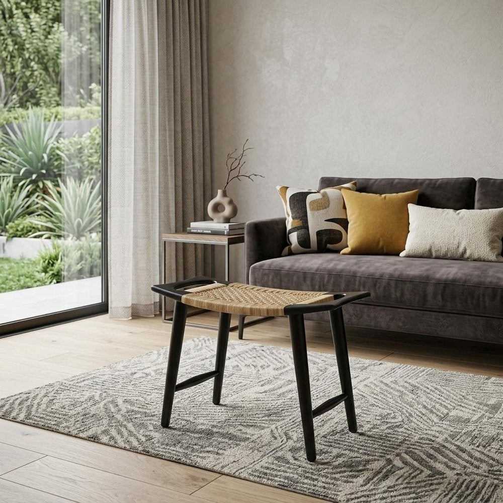 Black and Natural Solid Wood Footstool - 26-inch