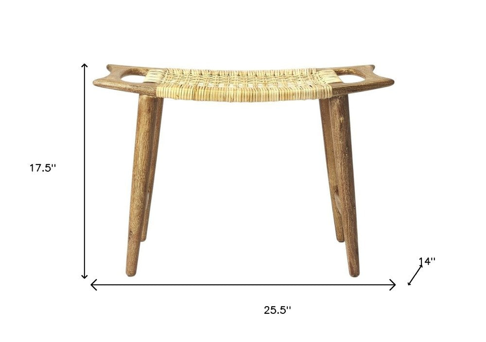 Natural and Brown Solid Wood Ottoman - 26-inch