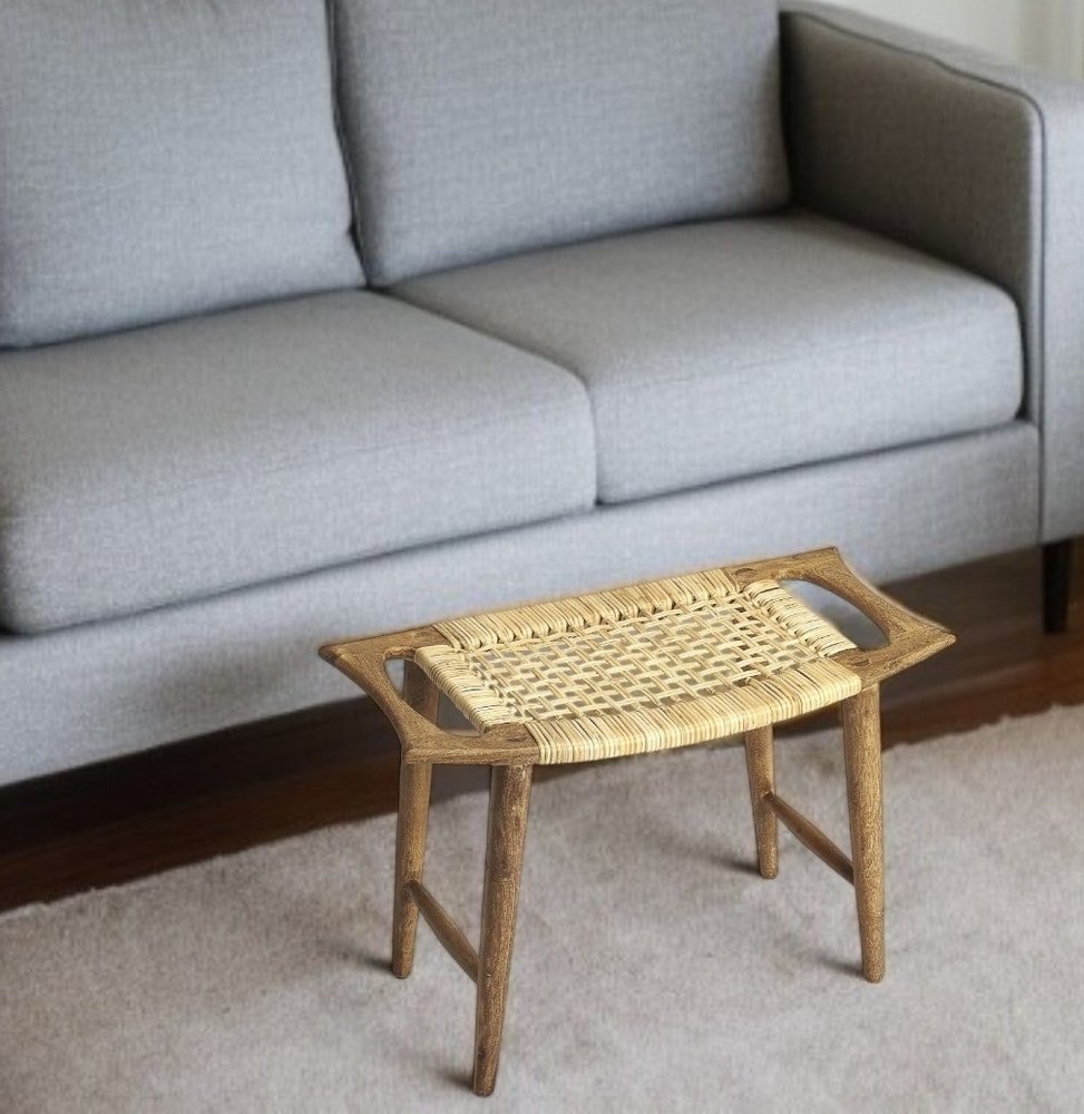 Natural and Brown Solid Wood Ottoman - 26-inch
