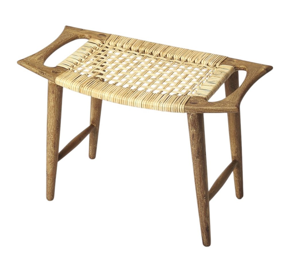 Natural and Brown Solid Wood Ottoman - 26-inch