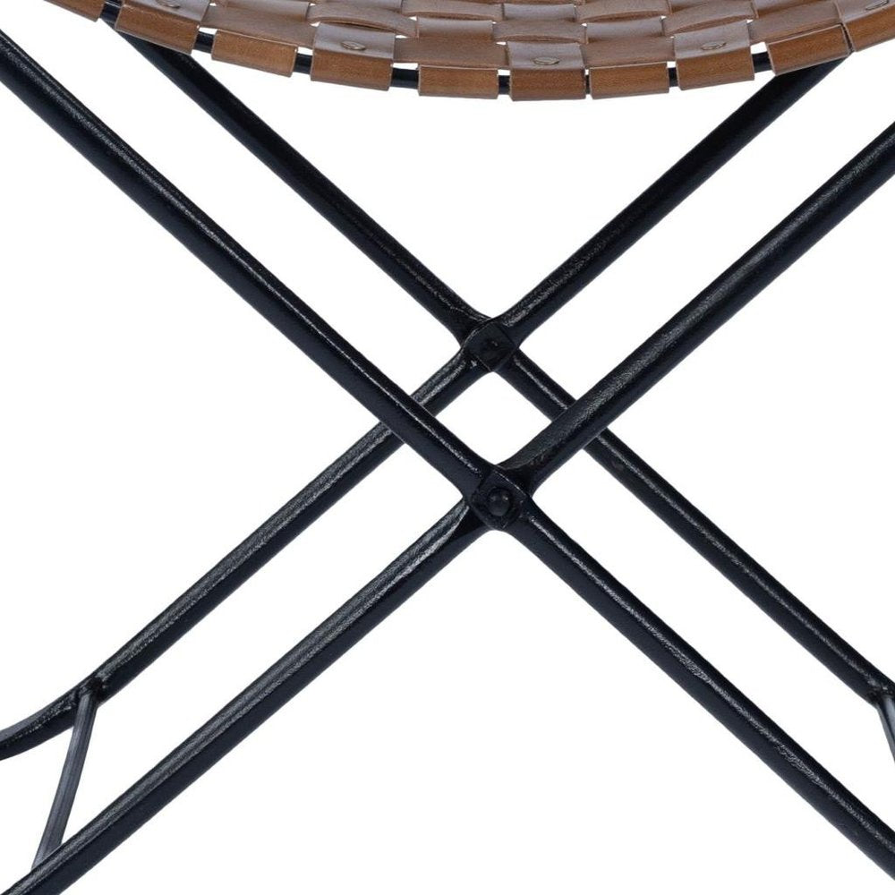 Brown Faux Leather and Black Ottoman - 23-inch