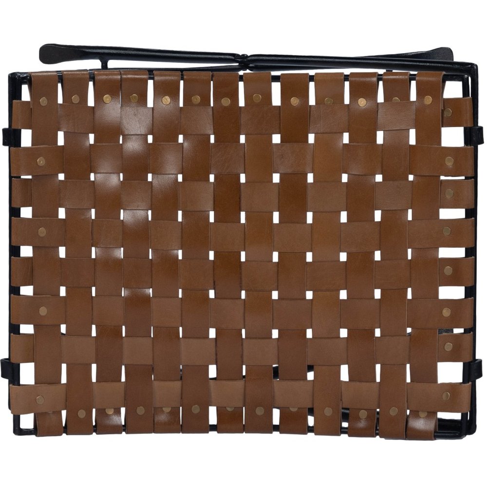 Brown Faux Leather and Black Ottoman - 23-inch