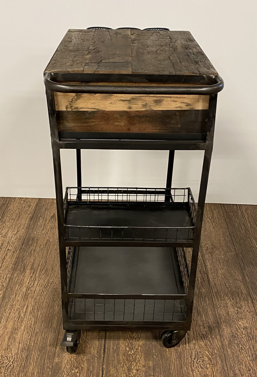 Rolling Rustic Black and Natural Bar Cart