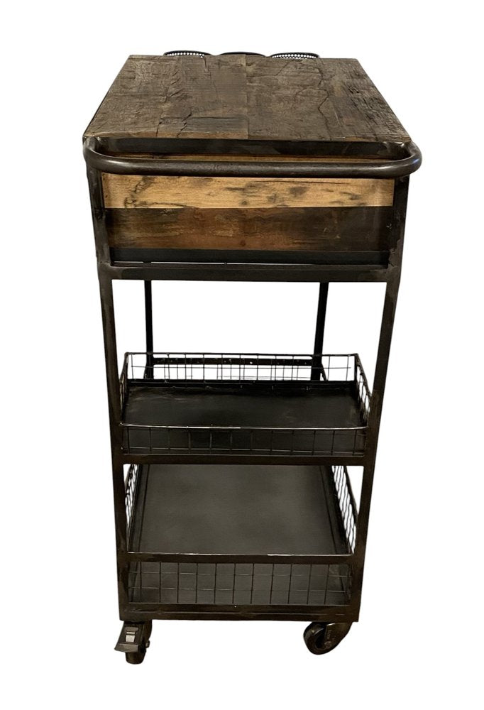 Rolling Rustic Black and Natural Bar Cart