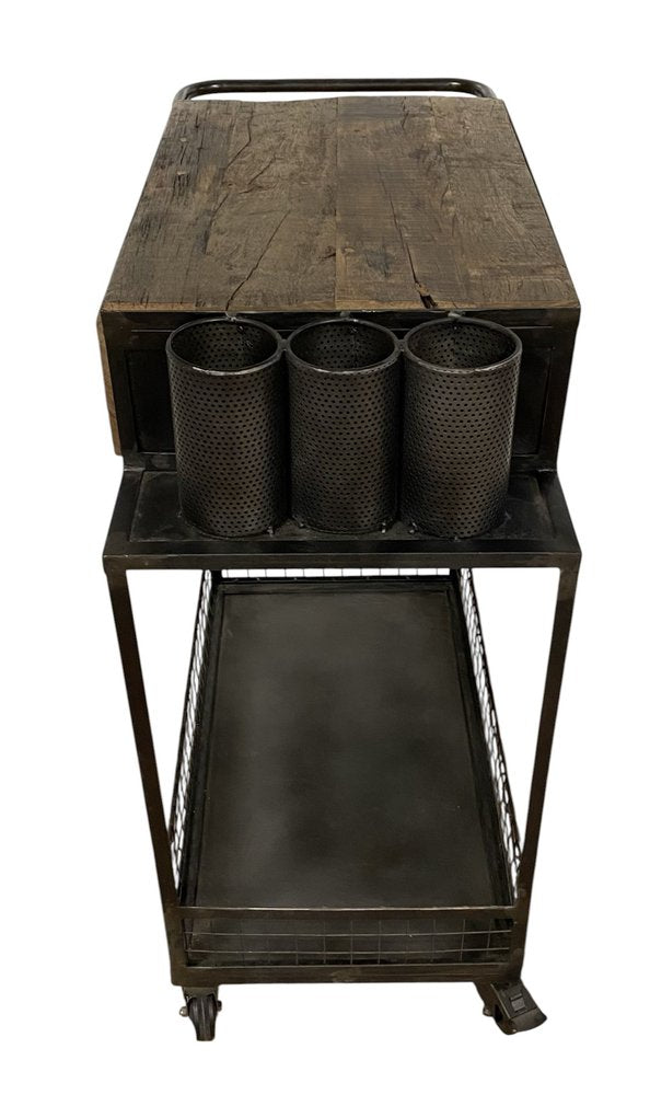 Rolling Rustic Black and Natural Bar Cart