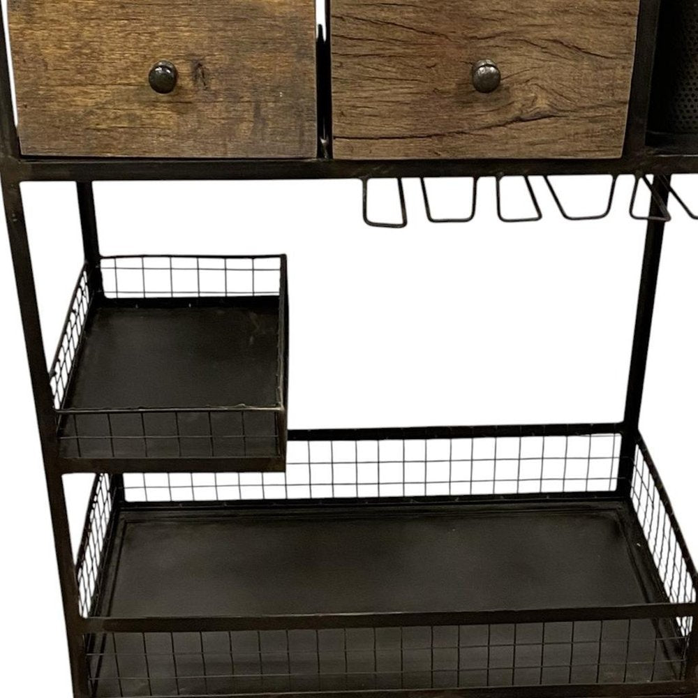 Rolling Rustic Black and Natural Bar Cart