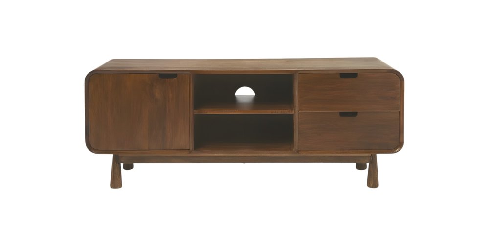 Brown Solid Wood Enclosed and Open Storage TV Stand - 50-inch
