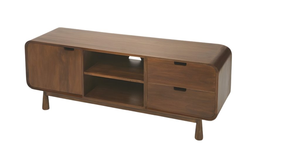 Brown Solid Wood Enclosed and Open Storage TV Stand - 50-inch
