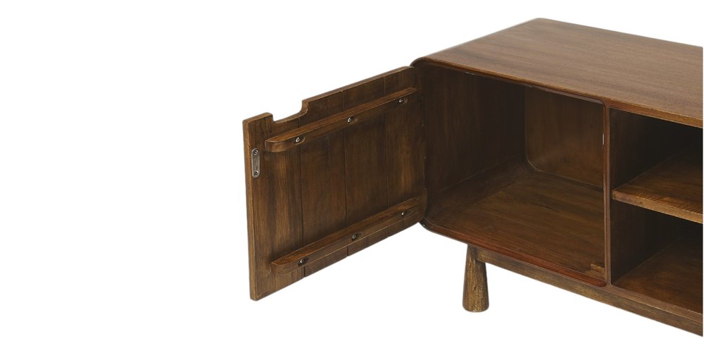 Brown Solid Wood Enclosed and Open Storage TV Stand - 50-inch