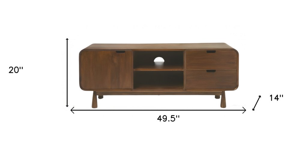 Brown Solid Wood Enclosed and Open Storage TV Stand - 50-inch