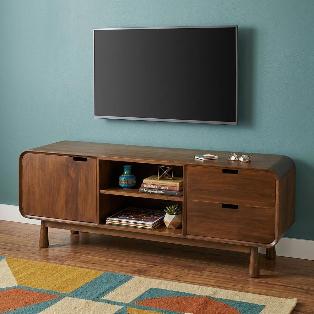 Brown Solid Wood Enclosed and Open Storage TV Stand - 50-inch