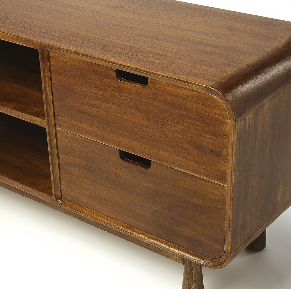 Brown Solid Wood Enclosed and Open Storage TV Stand - 50-inch