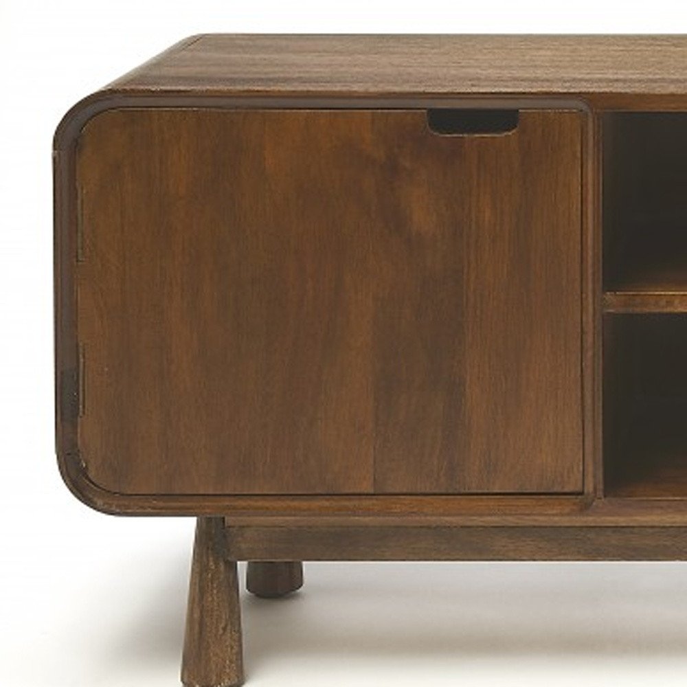 Brown Solid Wood Enclosed and Open Storage TV Stand - 50-inch