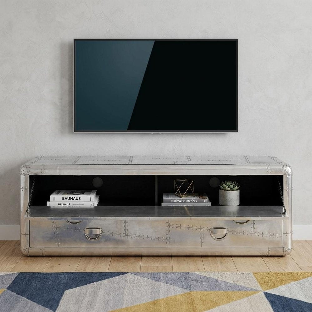 Silver Solid Wood Enclosed and Open Storage TV Stand - 59-inch