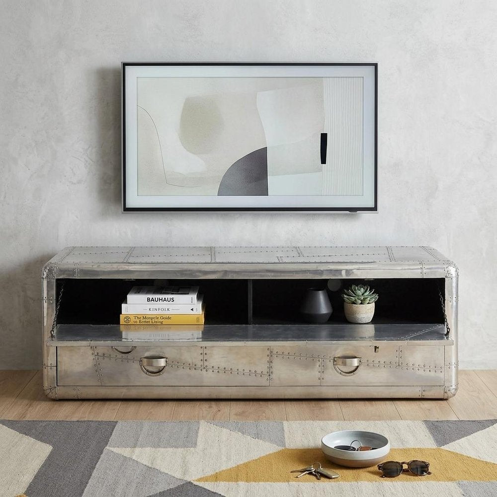 Silver Solid Wood Enclosed and Open Storage TV Stand - 59-inch