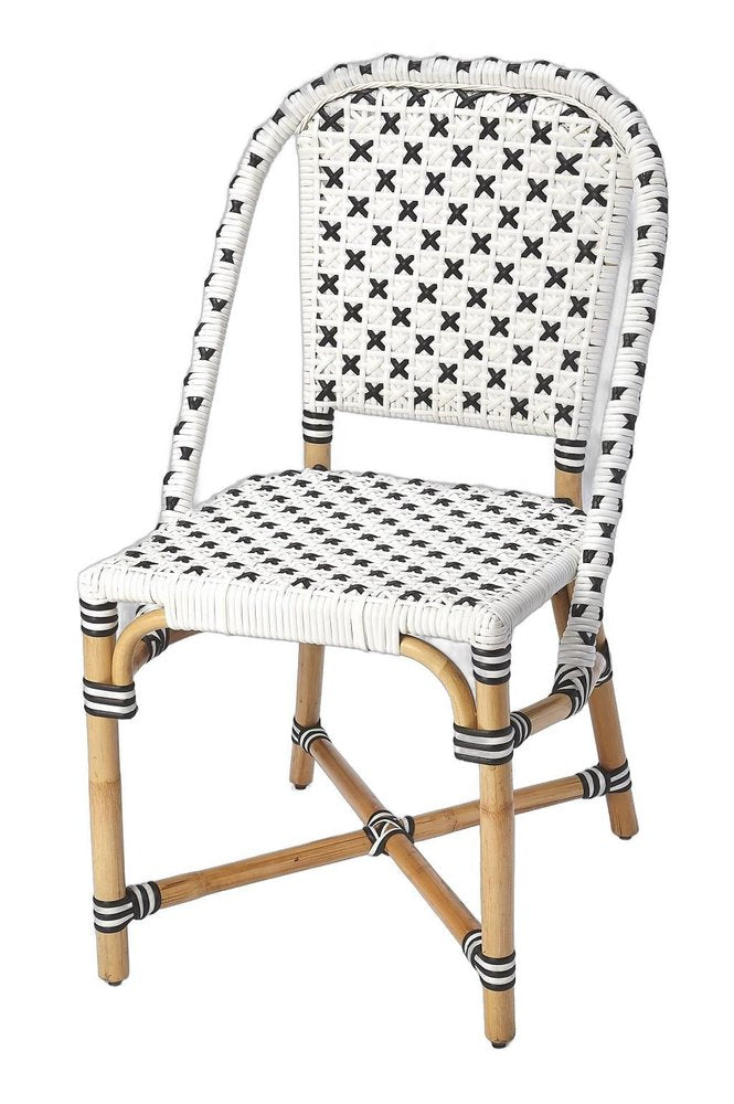 Black and White Woven Faux Rattan Outdoor Dining Chair - 21-inch