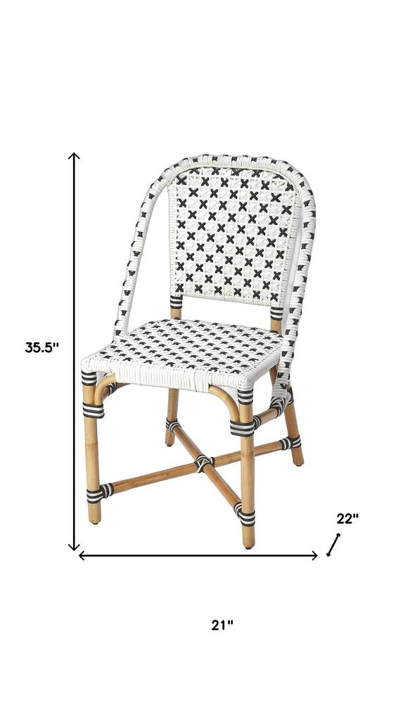 Black and White Woven Faux Rattan Outdoor Dining Chair - 21-inch