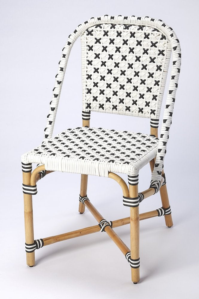 Black and White Woven Faux Rattan Outdoor Dining Chair - 21-inch