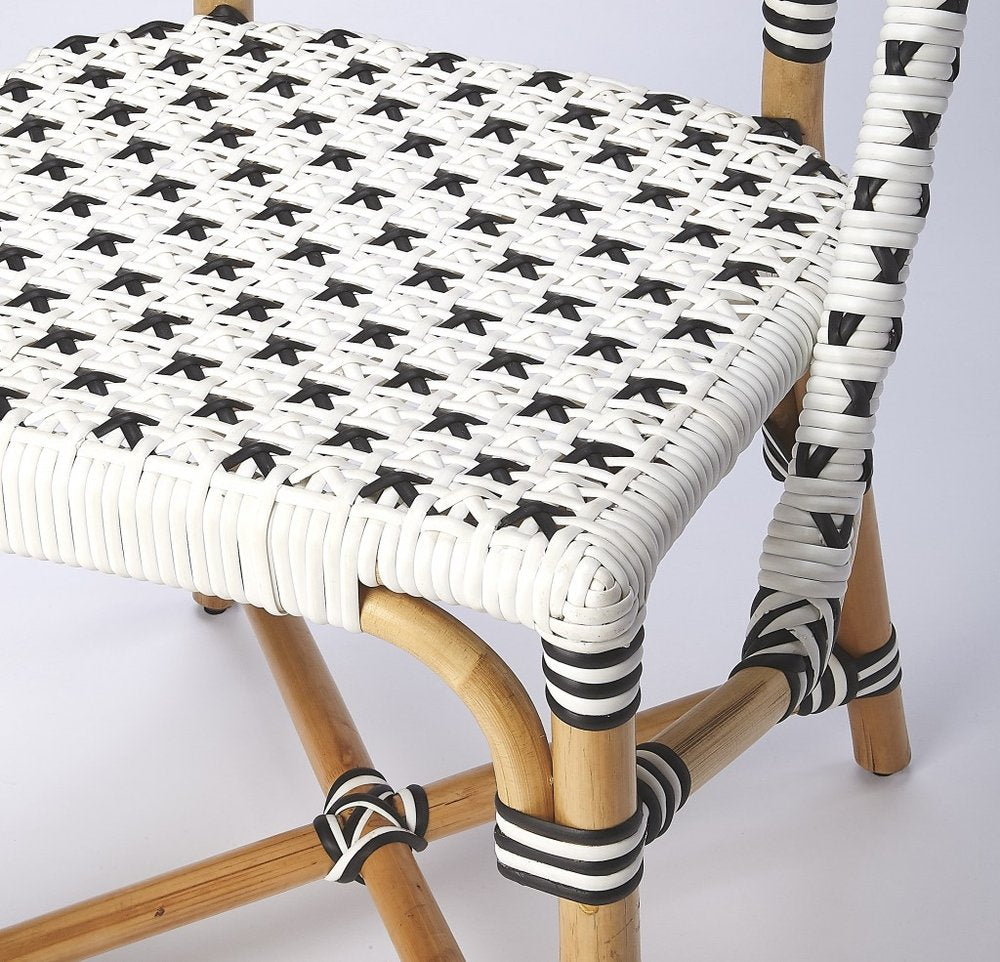 Black and White Woven Faux Rattan Outdoor Dining Chair - 21-inch