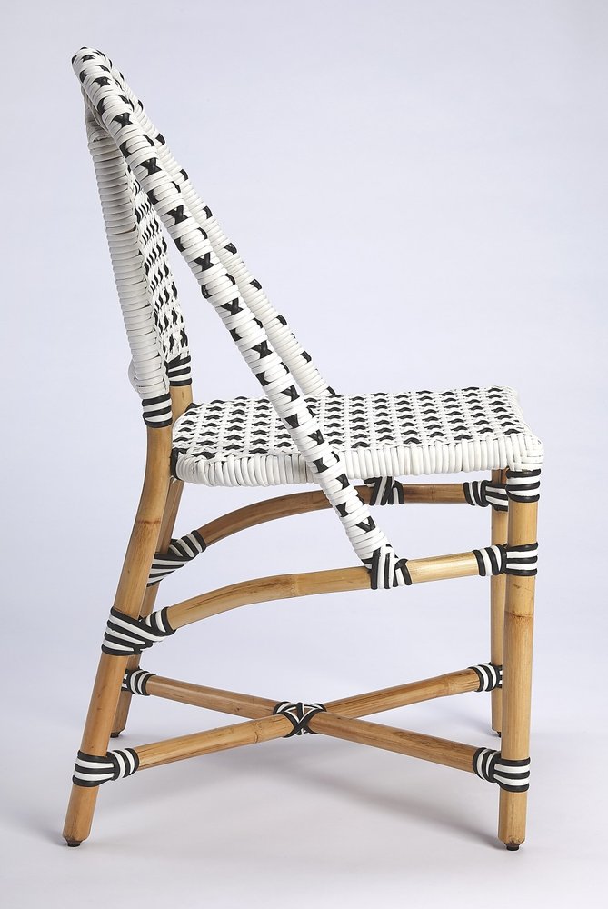 Black and White Woven Faux Rattan Outdoor Dining Chair - 21-inch
