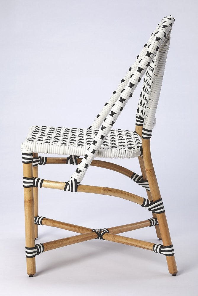 Black and White Woven Faux Rattan Outdoor Dining Chair - 21-inch