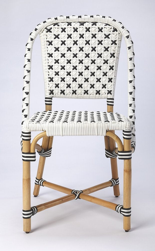 Black and White Woven Faux Rattan Outdoor Dining Chair - 21-inch