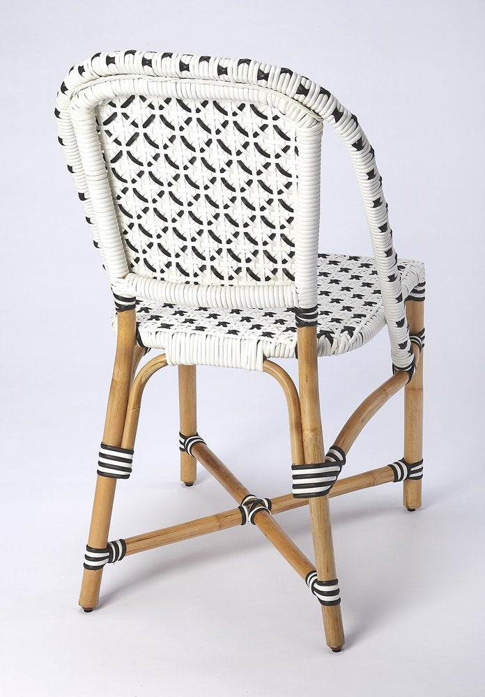 Black and White Woven Faux Rattan Outdoor Dining Chair - 21-inch