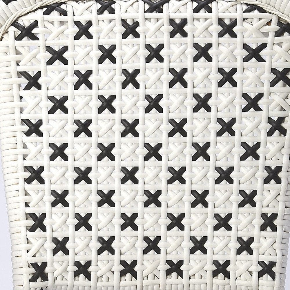 Black and White Woven Faux Rattan Outdoor Dining Chair - 21-inch