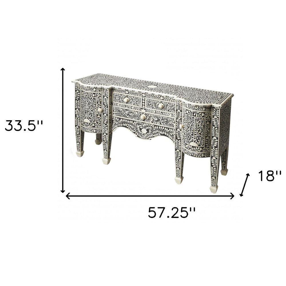 Black Wood Three Drawer Sideboard with Two Doors - 57-inch