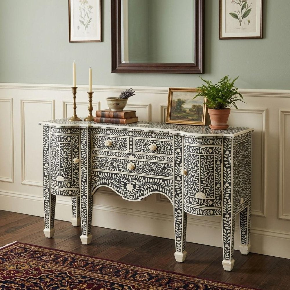 Black Wood Three Drawer Sideboard with Two Doors - 57-inch