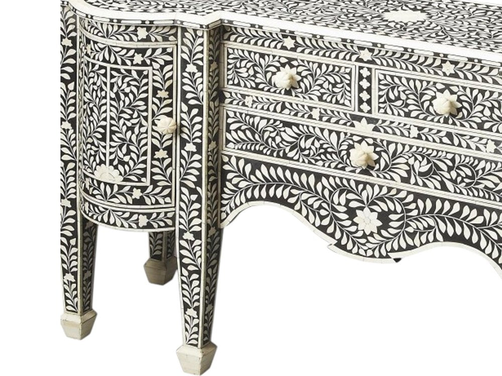 Black Wood Three Drawer Sideboard with Two Doors - 57-inch