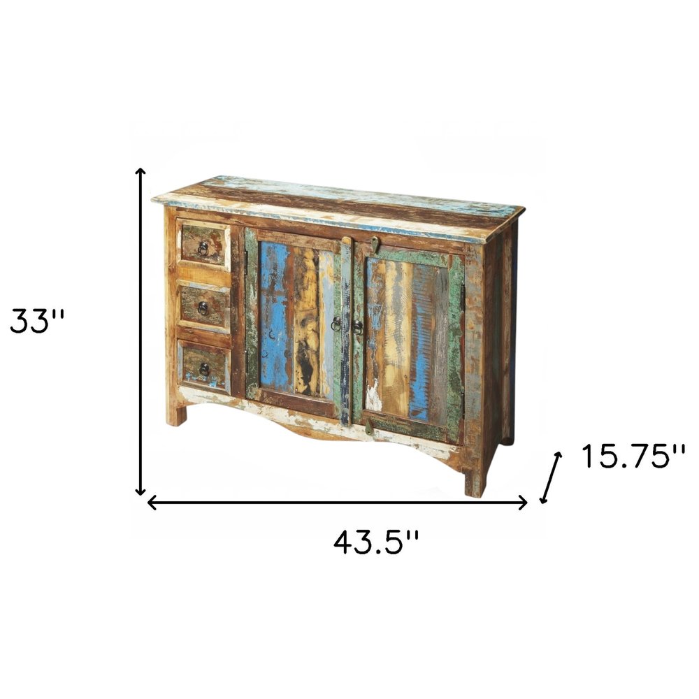 Brown Green and Gray Solid Wood Three Drawer Sideboard with Two Doors - 44-inch